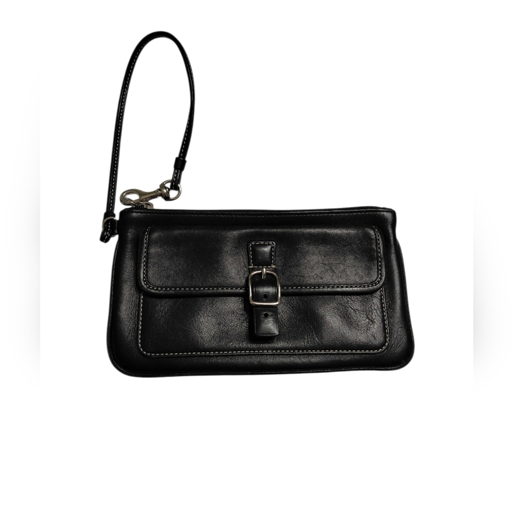 👜 Coach Black Leather Wristlet Clutch with Front Buckle